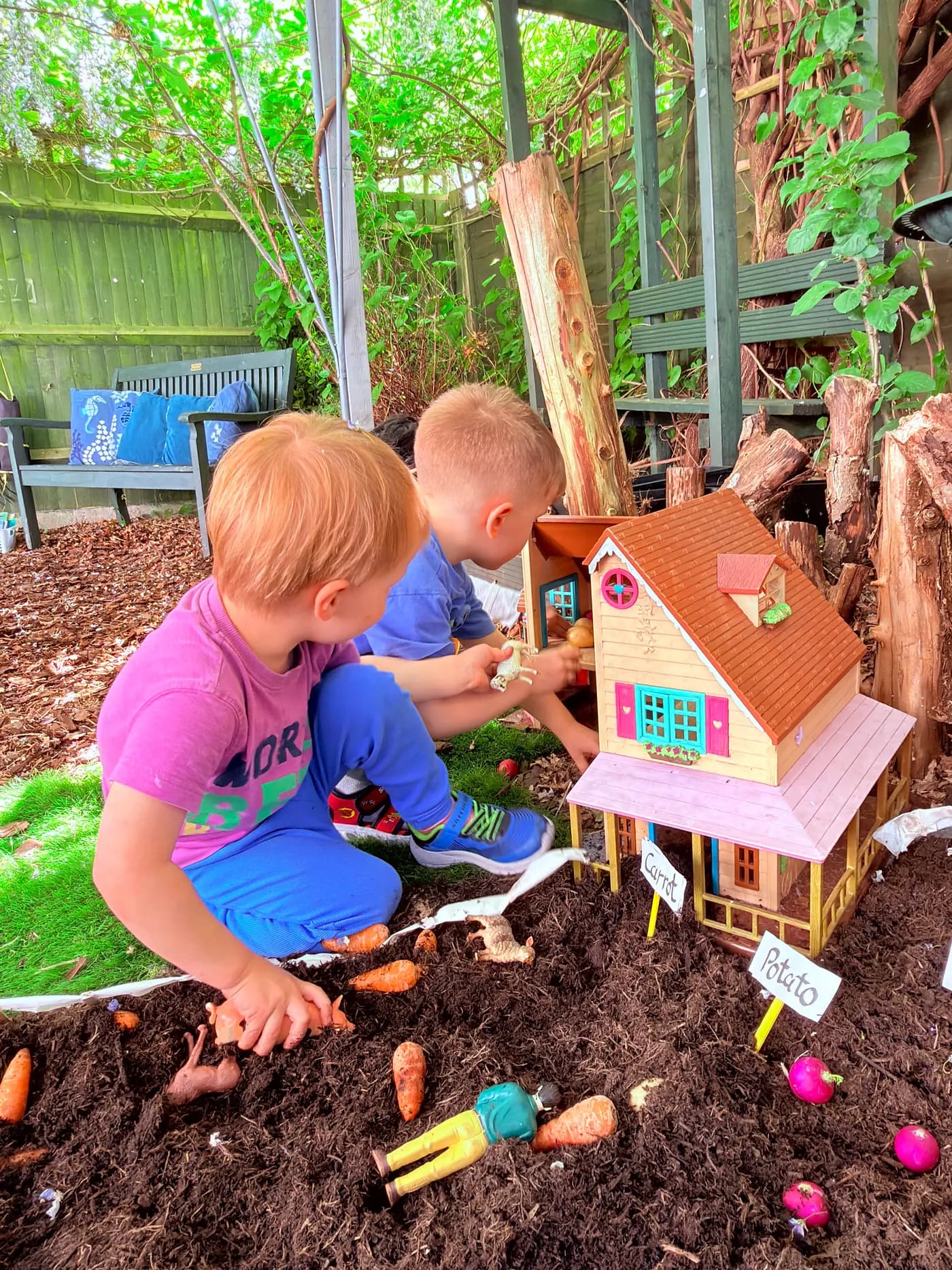 Children exploring colourful dough and craft materials at Blue Nest Montessori Harrow